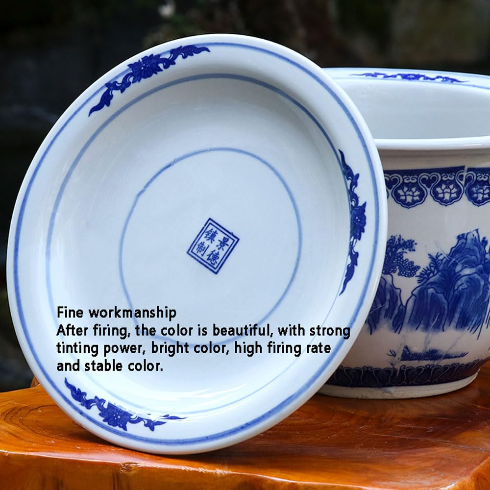 Niebiesko-biała porcelanowa doniczka na kwiaty, doniczki kaktusy, ceramiczne do roślin w stylu chinoiserie, ceramiczna kwiatów pomieszczeniach, orientalna(B,21 * 14cm)