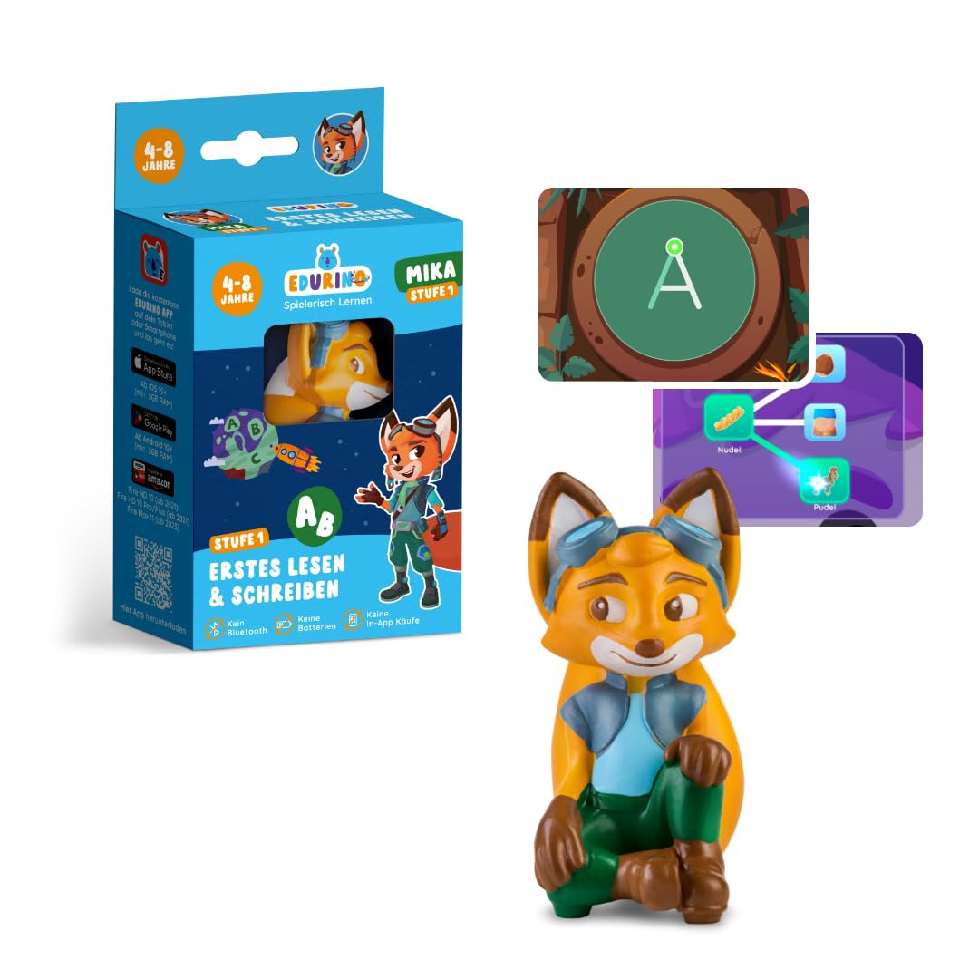 Edurino Figur Mika Erstes Lesen & Schreiben (Stufe 1) ab 4 Jahren inkl. App | Innovatives & digitales Lernspiel | Spielerisches Lernen von Buchstaben, Silben & Reimen