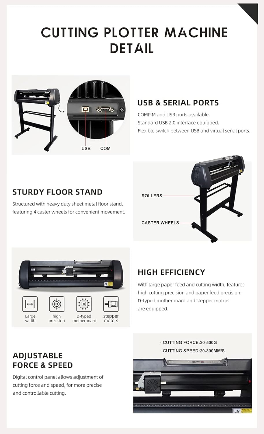 34Inch Vinyl Cutting Plotter Machine Vinyl Cutter Plotter 870mm(34") Max Paper Feed Vinyl Plotter Cutter with Speed Adjustable Sign Cutting with Floor Stand Signmaster Software