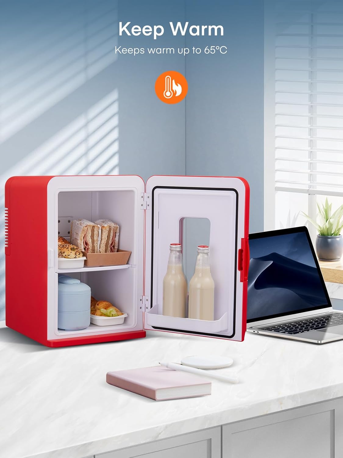 Mini Fridge 15 Liter/21 Cans, Portable AC+DC Power Small Fridge for Bedroom, Car, Office, Thermoelectric Cooler and Warmer Skincare Fridge for Food, Drinks, Cosmetics, Max & ECO Mode 4