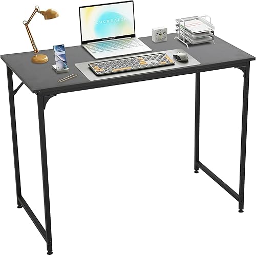 PayLessHere 39 inch Home Office Gaming Modren Simple Style PC Wood and Metal Desk Workstation for Small Space，Black
