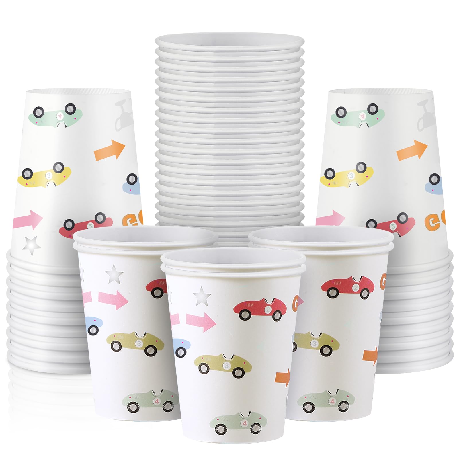 Newtay 60 Pack Race Car Party Cups Vintage Race Car Party Cups 9 oz Disposable Race Car Paper Cups Bulk for Race Car Birthday Party Favors Decoration Supplies