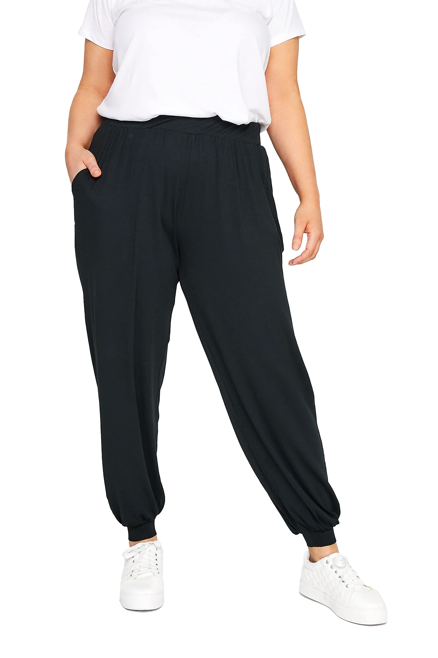Yours Women's Black Curve Cuffed Harem Joggers - Plus Size Curve