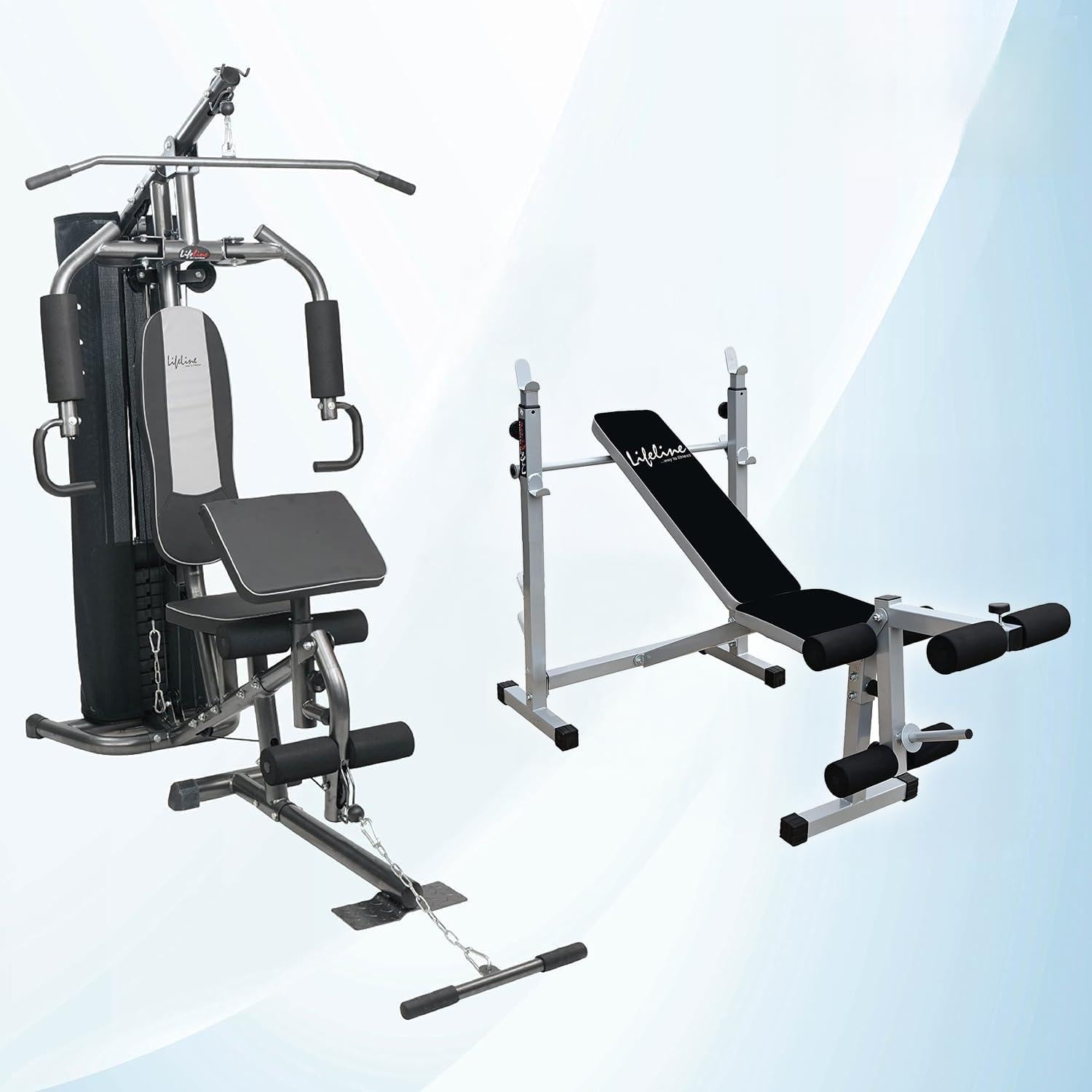 Lifeline Home Gym HG 005 Gym Set for Chest Biceps Shoulder Back Triceps Legs | Gym Workout Machine Combo LB 305 Multi Gym Bench with Leg Curl & Leg Extension| Free Assistance for Installation