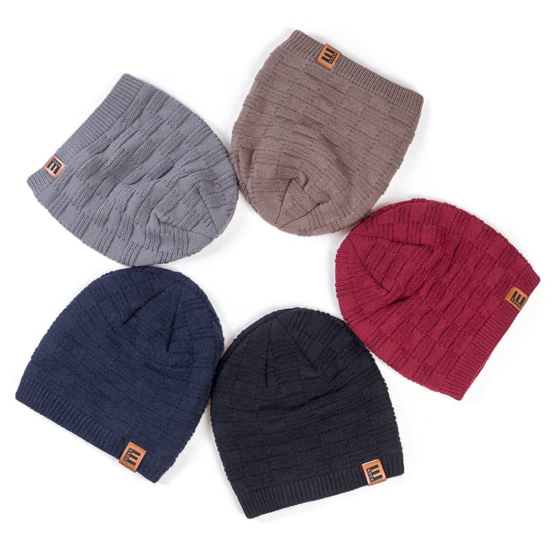LEMITA Sombreros unisex de invierno para hombres y mujeres Gorro de esquí cálido Sombrero de algodón Escalera de celosía Hombres Mujeres Piel forrado Gorro de punto, rosso, Talla única