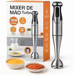Mixer Portátil 1000W, Velocidade Ajustável com Função Turbo, Lâminas em Aço Inox, Controle Digital para Sopas, Molhos, Papinhas e Vitaminas, Design Ergonômico, Haste Removível, 110V