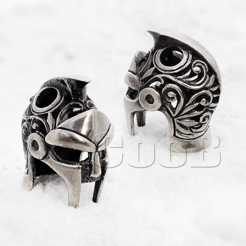 СooB EDC Paracord Bead, Beard Bead, Knife Lanyard Bead Charm Knight Warrior Collection. Metal Hand-Casted Paracord Beads Pendants for Paracord Lanyards 1Pcs/Lot (Gladiator Helmet Silver)