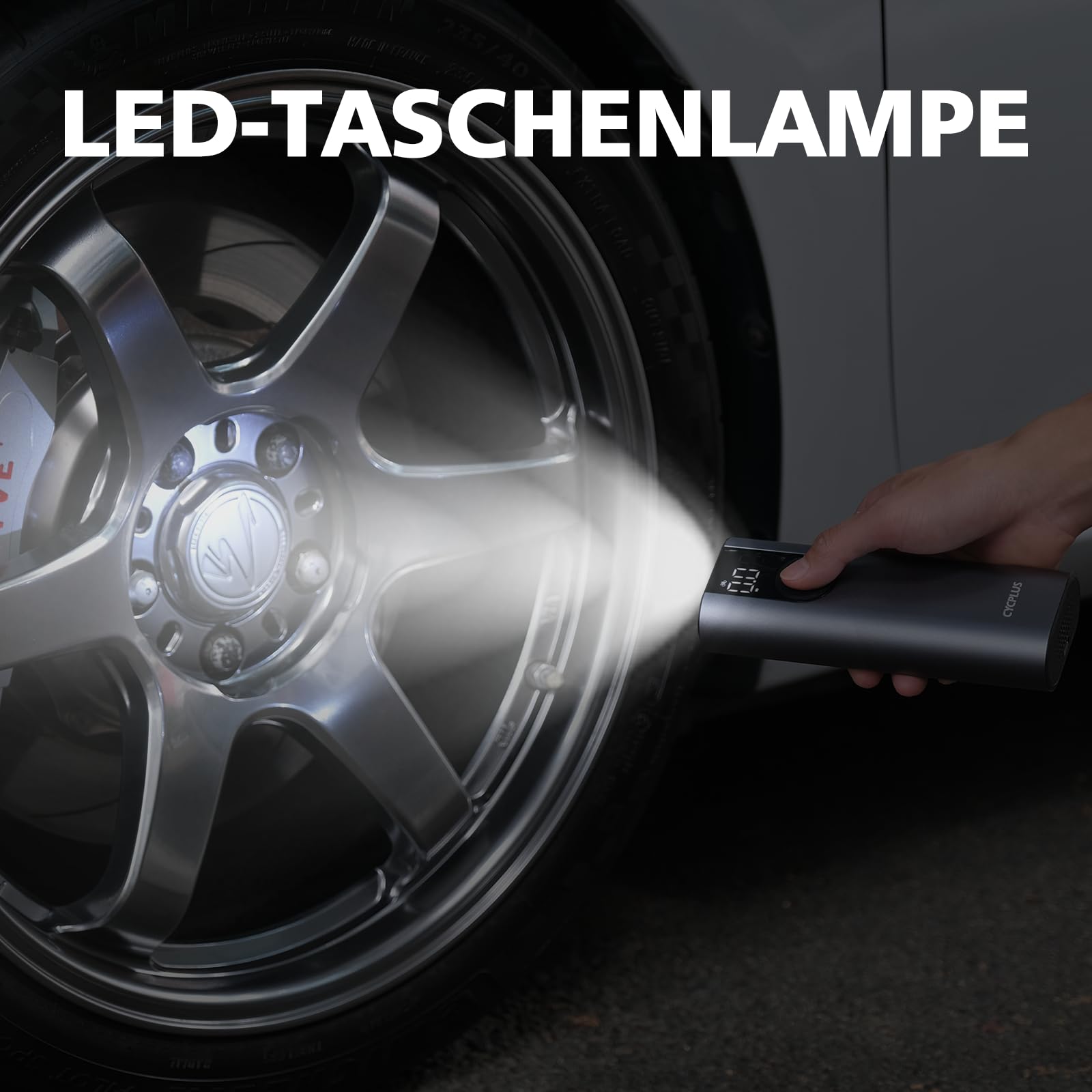 CYCPLUS Luftpumpe Max 150PSI Elektrischer Kompressor Tragbar Fahrradpumpe Mini ReifenpumpeUSB-C-Anschluss Wiederaufladbarer Li-ionen für alle Fahrräder