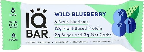 IQBAR Barras cetogénicas Wild Blueberry, veganas, bajas en azúcar, 1.6 onzas (paquete de 12)