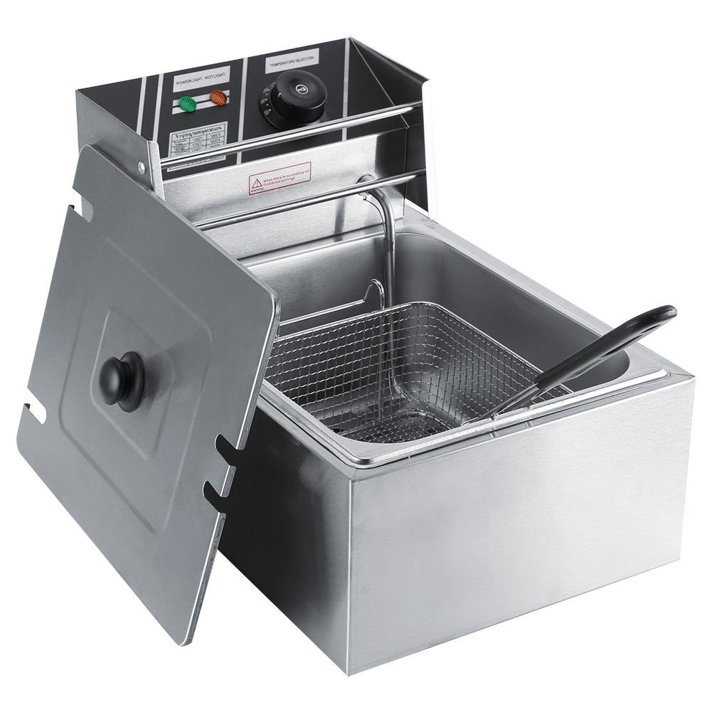 Freidora de acero inoxidable, freidora profunda de 6 litros, tanque único resistente y duradero para uso comercial para el hogar
