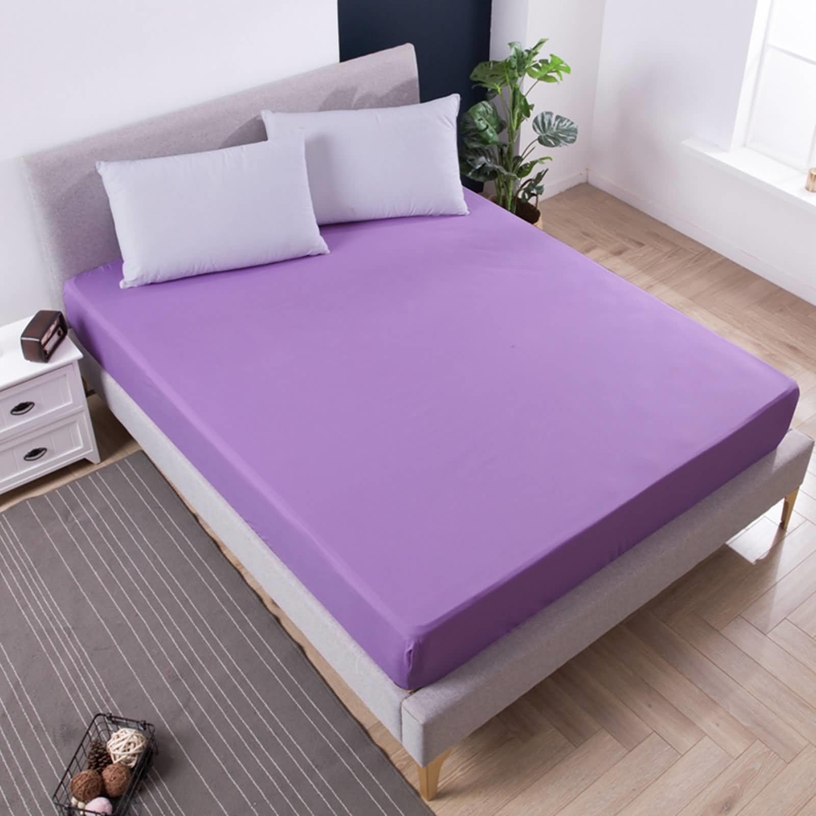 Epinki Lenzuolo con Angoli Matrimoniale 152 x 203 cm, per Materassi Fino a 45 cm di Altezza, Viola, Poliestere, Lenzuolo Tinta Unita