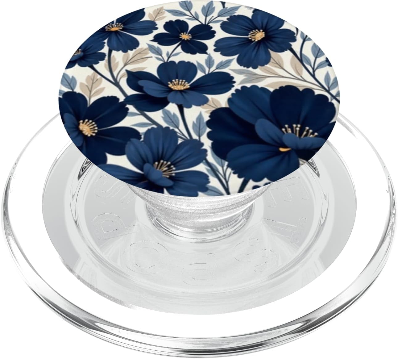 Botanical Navy Blue Floral Pattern PopSockets PopGrip for MagSafe