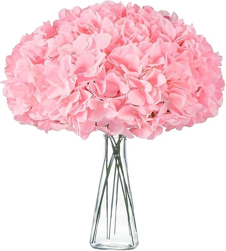 H.FLOLAVIDA 1 cabeza de flores falsas de seda de hortensia rosa bebé con tallos, flores artificiales para decoración, boda, hogar, fiesta, tienda,
