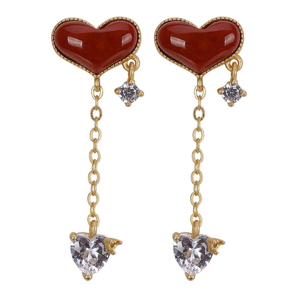 Vintage Largo Aretes De Plata Esterlina S925 Mujer Rojo Ágata Borla Forma Corazón Encanto Elegante De Estilo Chino De Gama Alta De Temperamento Temperamento Don