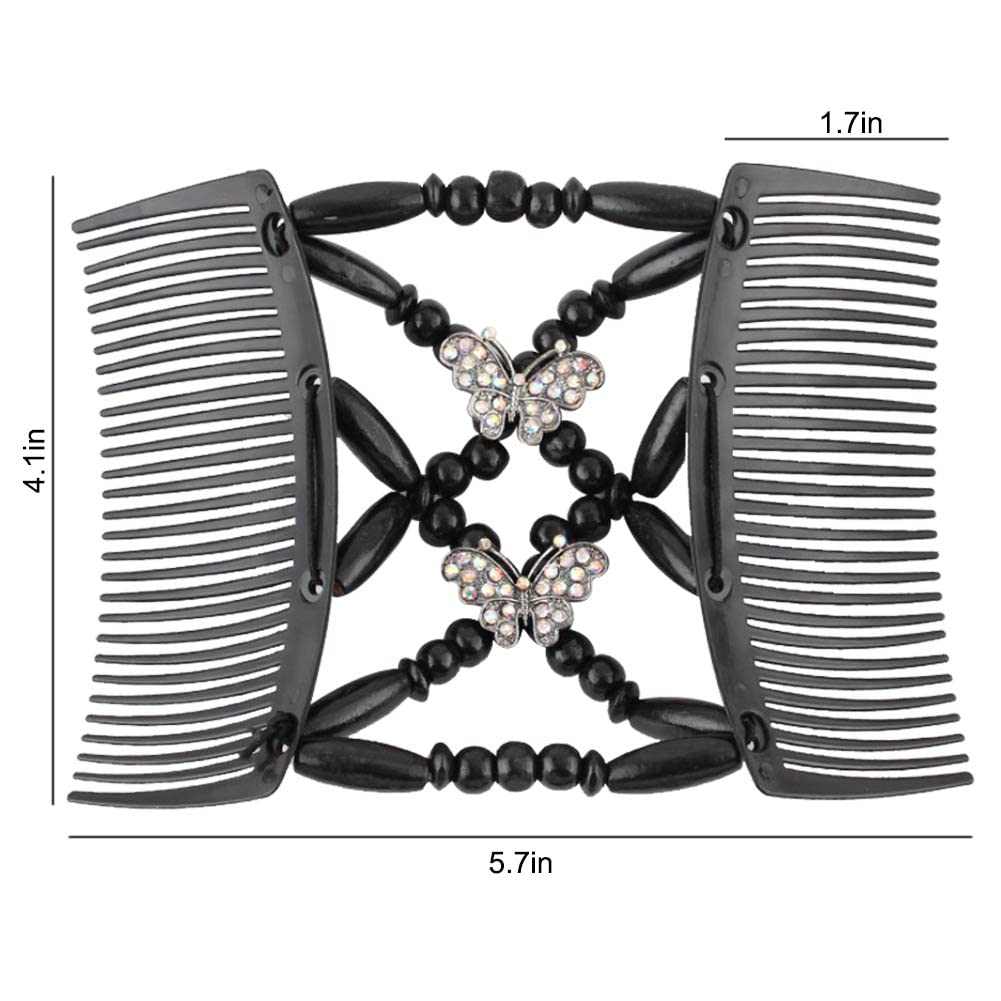 4Pcs Magic Hair Combs, Stretch Beaded Hair Combs Stretchy Double Hair Side Combs Clips Bun Maker Headwear for Women Girls DIY Hair Styling Accessories(Butterfly Dragonfly) image 2