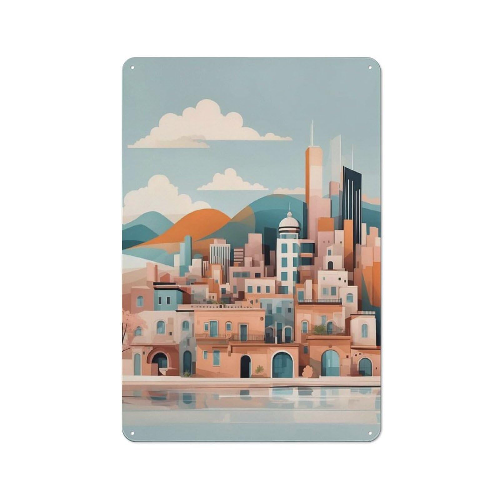 Junmoney City Landscape Bistro Metal Sign 30X20cm, Vintage Cafe Wall Decor For Takeaway, Bar, Kitchen Or Counter Area