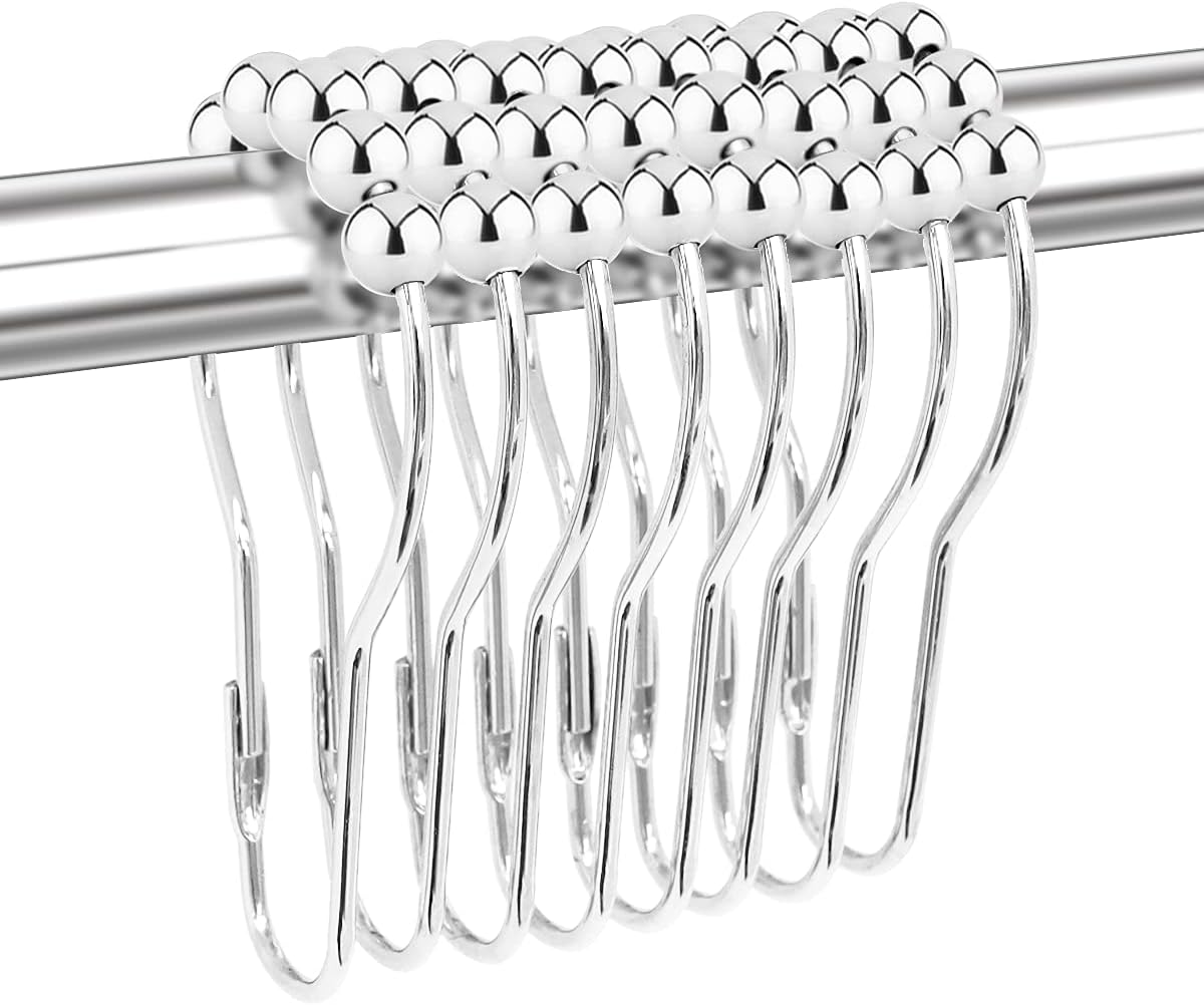 Boho Shower Curtain Rings for Bathroom Decor, Set of 12 Decorative Black Shower Curtain Hooks with Wood Beads Tassel, Silent Smooth Stainless Steel Rust Resistant Shower Rings (Black with Tassel)