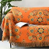 Bohemian Throw Blanket, OWNKOTI Orange Vintage Blankets 59x78 inch 100% Cotton Mandala Full Size Bla