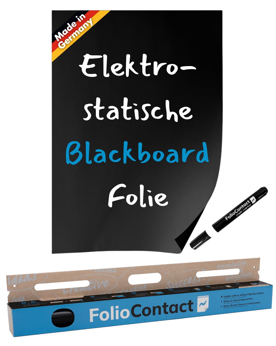Blackboard Folie – Tafel-Folie statisch haftend ohne Kleber, wiederbeschreibbar & trocken abwischbar – 25 Blatt 60 × 80 cm Schwarz inkl. Boardmarker – Tafelfolie für Wand, Büro, Schule