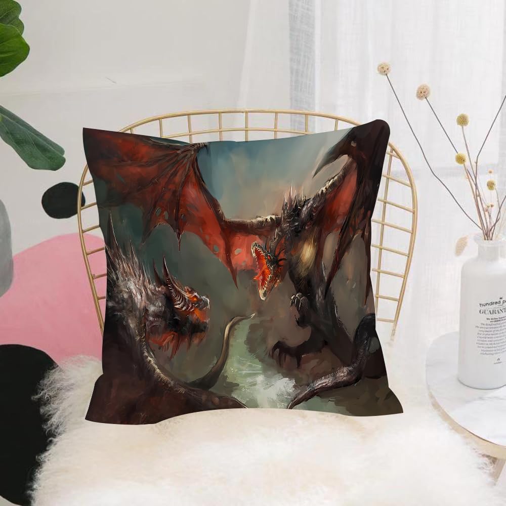 HYMSXW Cushion Cover,Throw Pillow Case Home Decorative for Living Room Bedroom Sofa Chair 20X20 Inch,Dragon, the life and death confrontation between twin evil dragons,Pillowcase 50X50cm
