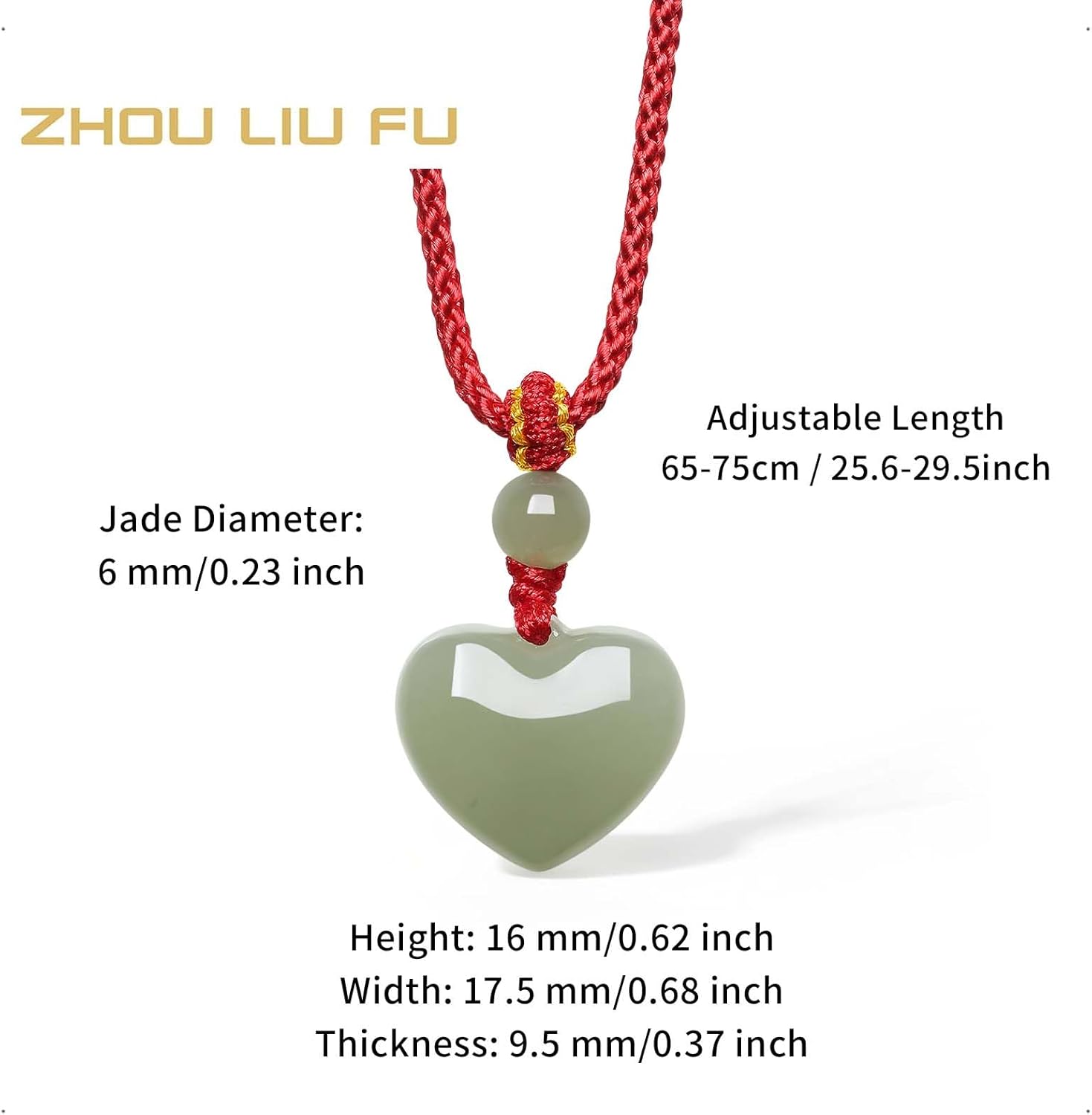 Healing Jade Necklaces Heart Pendant Red Braided Chain Dainty Necklace Trendy Pendants Love Jewelry for Women Mom Daughter Valentine's Birthday Anniversary 65-75cm/25.6-29.5" Y0414791 - Image 2