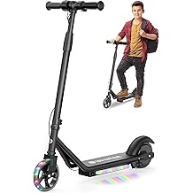 Patinete el&eacute;ctrico Isinwheel para ni&ntilde;os de 6 a 12 a&ntilde;os, motor de 150 W, velocidades de 6/10 MPH, luces coloridas, altura ajustable, patinete el&eacute;ctrico para ni&ntilde;os con freno doble y acelerador de pulgar &mdash; un gran regalo para ni&ntilde;os y ni&ntilde;as
