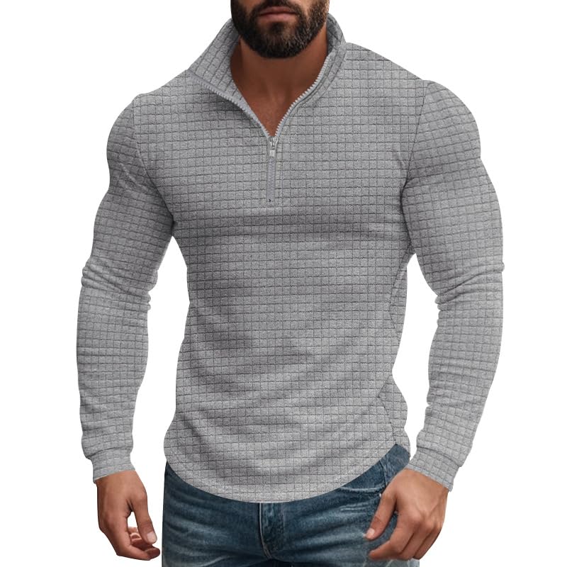 Mens Quarter Zip Sweaters Slim Fit Lightweight Cotton Knitted Casual Mock Neck Pullover, Combined with Long Sleeve