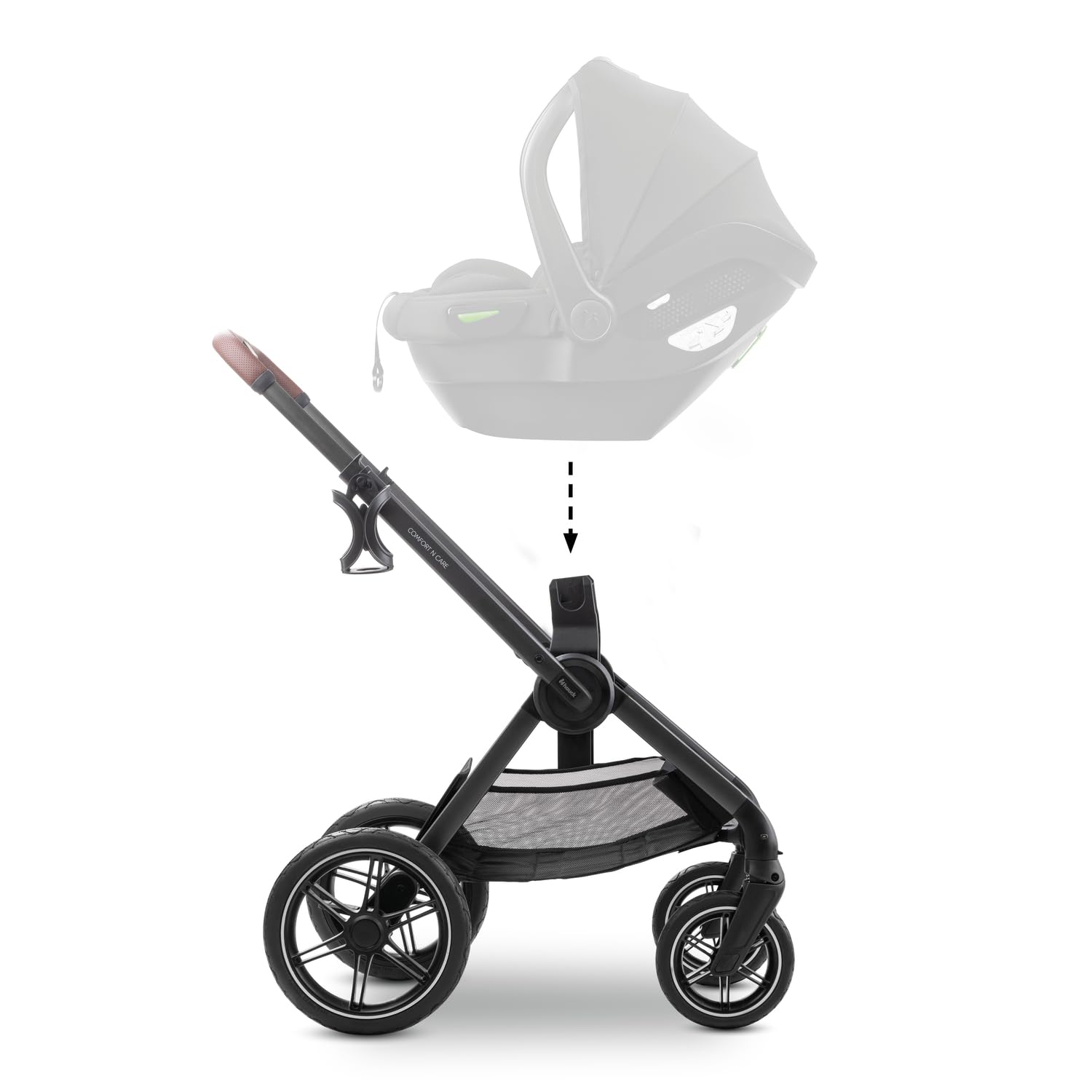 hauck Poussette Compacte, Couvre Jambes et Canopy XL, Comfort N Care Black | Grandes roues caoutchouc, poignée réglable, siège réversible, UPF 50+, position allongée dès la naissance à 22 kg / 4 ans