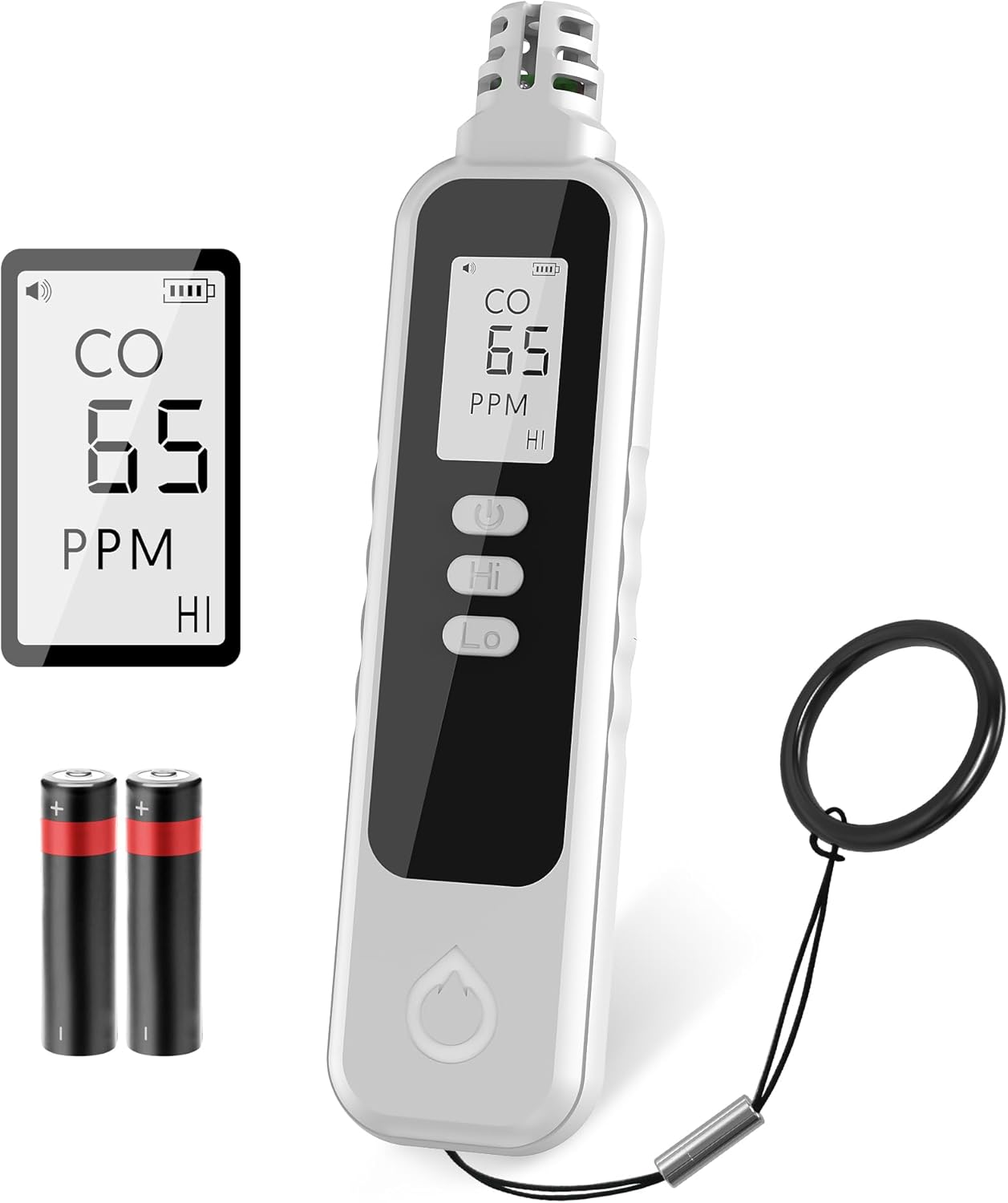 Carbon Monoxide Detectors Portable CO Detector Battery Powered, Handheld Carbon Monoxide Monitor Alarm Detector with LCD Display for Home/Outdoor/Travel (Batteries Included) (White)