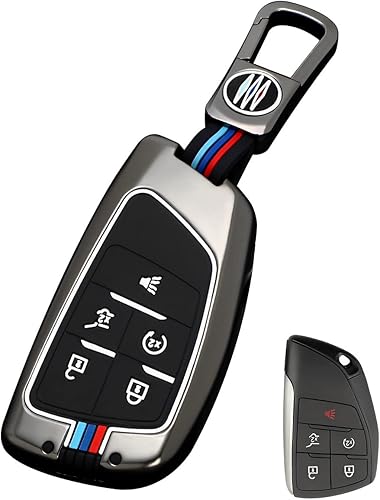 Miniatura 8 de Funda de metal para llavero GMC Chevy compatible con GMC Sierra 1500 Yukon Suburban Tahoe Denali Buick (BX5-fibra de carbono)