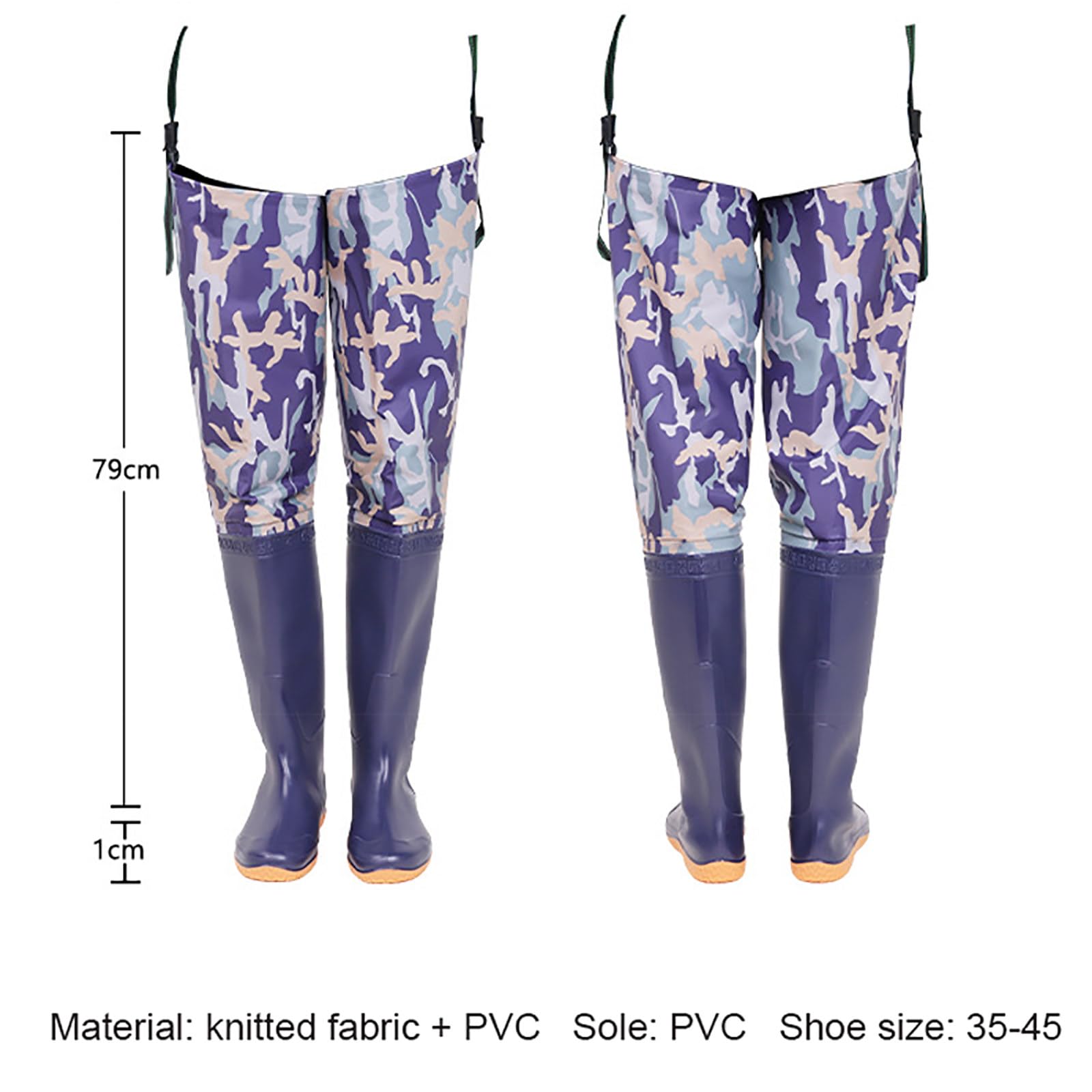 Wodery PVC Wodoodporne Meskie Damskie Kamuflaz Granatowy Spodniobuty Oddychajace Buty Wedkarskie Dobra Przyczepnosc Antyposlizgowe Klamra Polowanie Bloto Gear 38