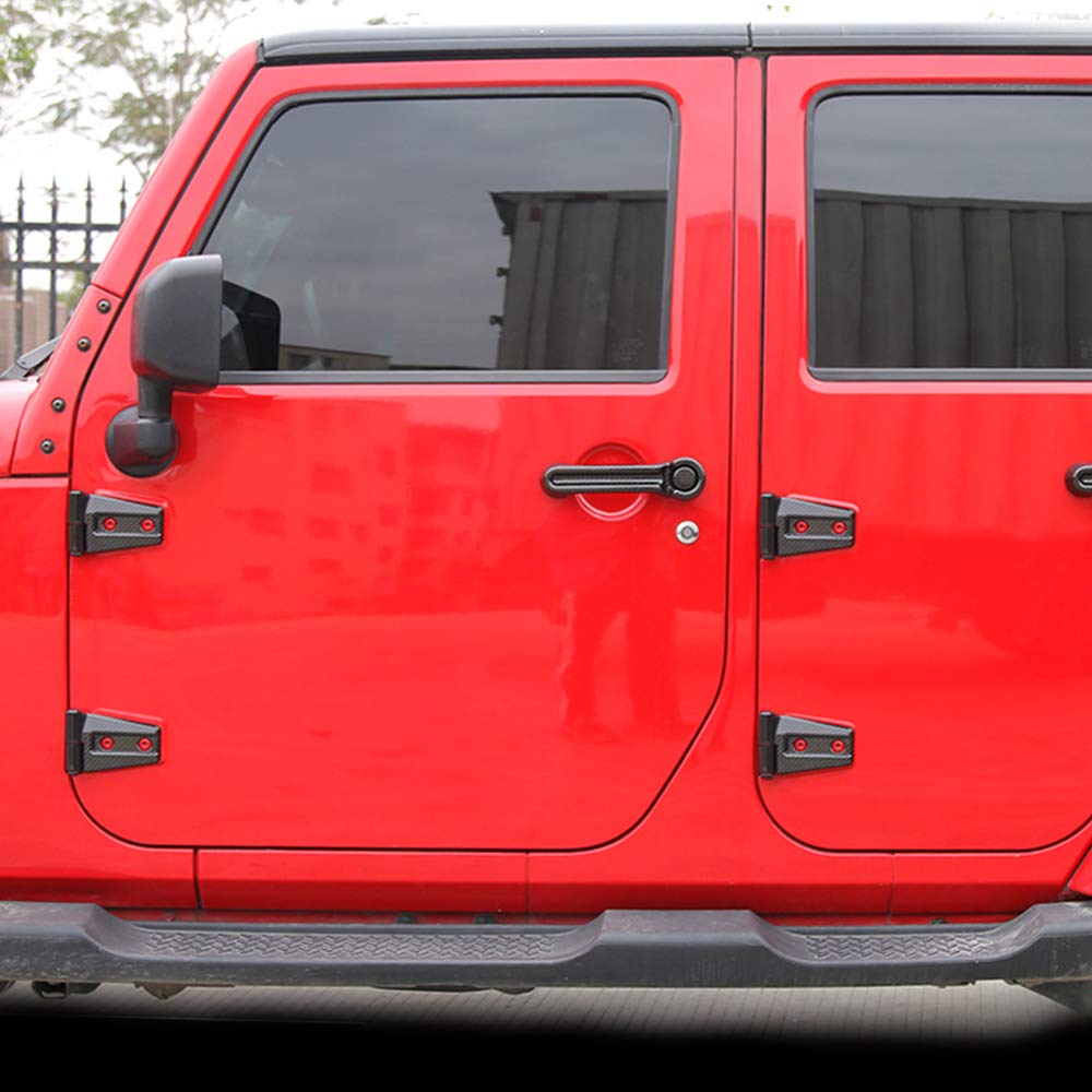 idain 8PCS Door Hinge Cover Trim Exterior Accessories for 2007-2018 Wrangler JK & Unlimited Sport Rubicon Sahara 4-Door (Carbon Fiber)