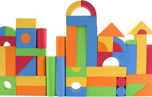 Vokodo Bloques de construcción de espuma grandes de 113 piezas con diferentes formas y tamaños, colores brillantes, calidad educativa, juguetes de