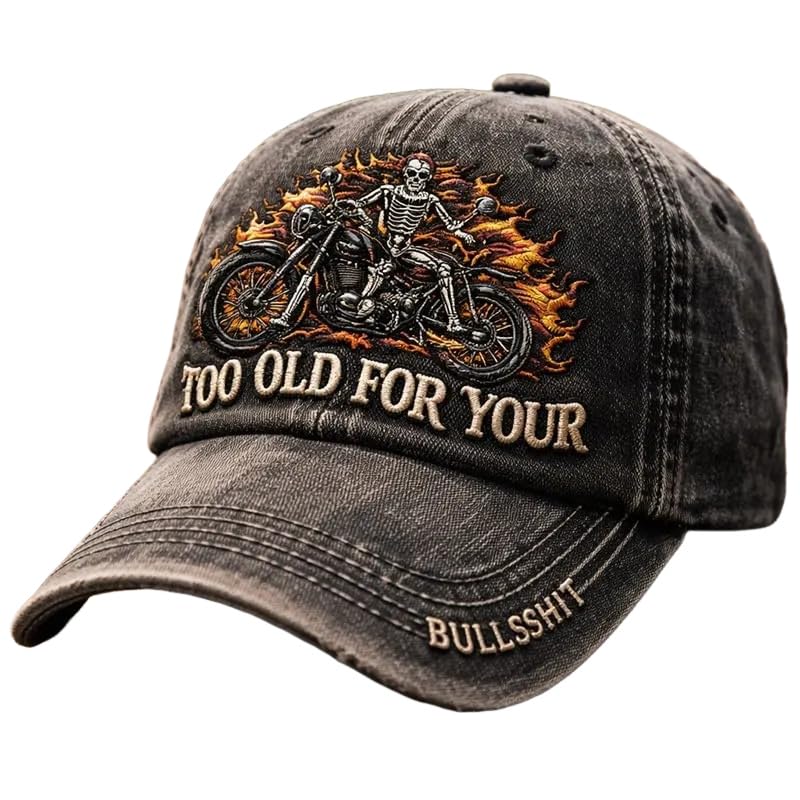 Too Old for Your Bullshit Print Casual Cap Old Fuckers Club 100% Bitter Lifetime Member Hat Sarcastic Skeleton Skull Graphic Baseball Cap Unisex Funny Attitude Hat Funny Quote Hats Humor Gifts Coal