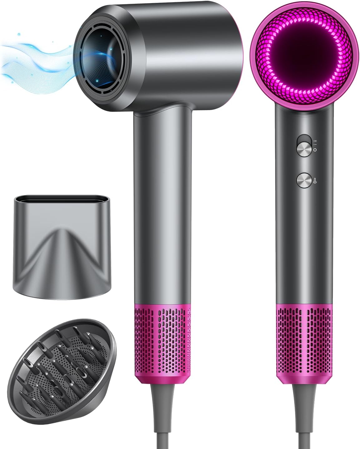 Hair Dryer, 160000RPM with 500M Ionic Negative, Blow Dryer with Diffuser, Fast Drying Hairdryer for Women and Men, Thermo-Control Lightweight Quiet for Curly Hair, Home Travel Salon