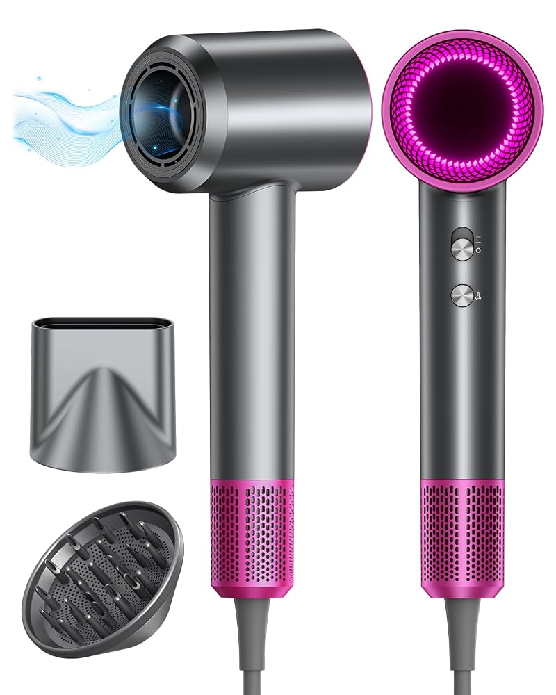 Hair Dryer, 160000RPM Ionic Blow Dryer with Diffuser (Dark Gray)