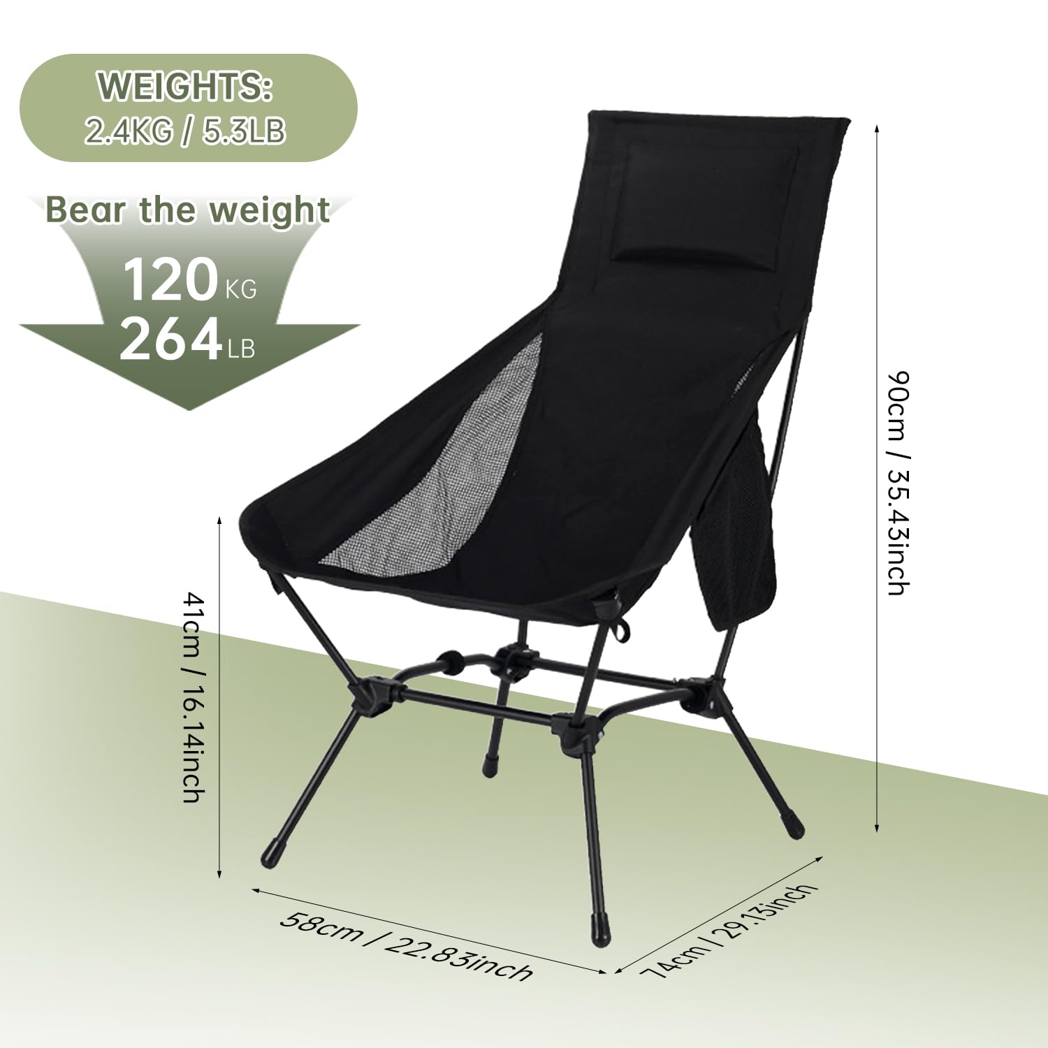 Sedie Campeggio Pieghevoli, Leggera Sedia da Campeggio, Sedia Pieghevole Portatile con Custodia Laterale, per Esterni, Picnic, Spiaggia, Giardino, Pesca, Festival (nero)