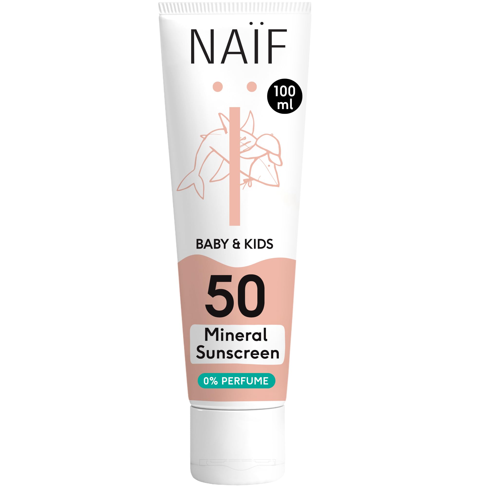 Naïf - Crème solaire minérale - pour bébé et enfant - 0% de parfum - SPF 50 - Protection UVA et UVB - Résistant à l'eau - Testé dermatologiquement - Sans microplastiques - 100 ml