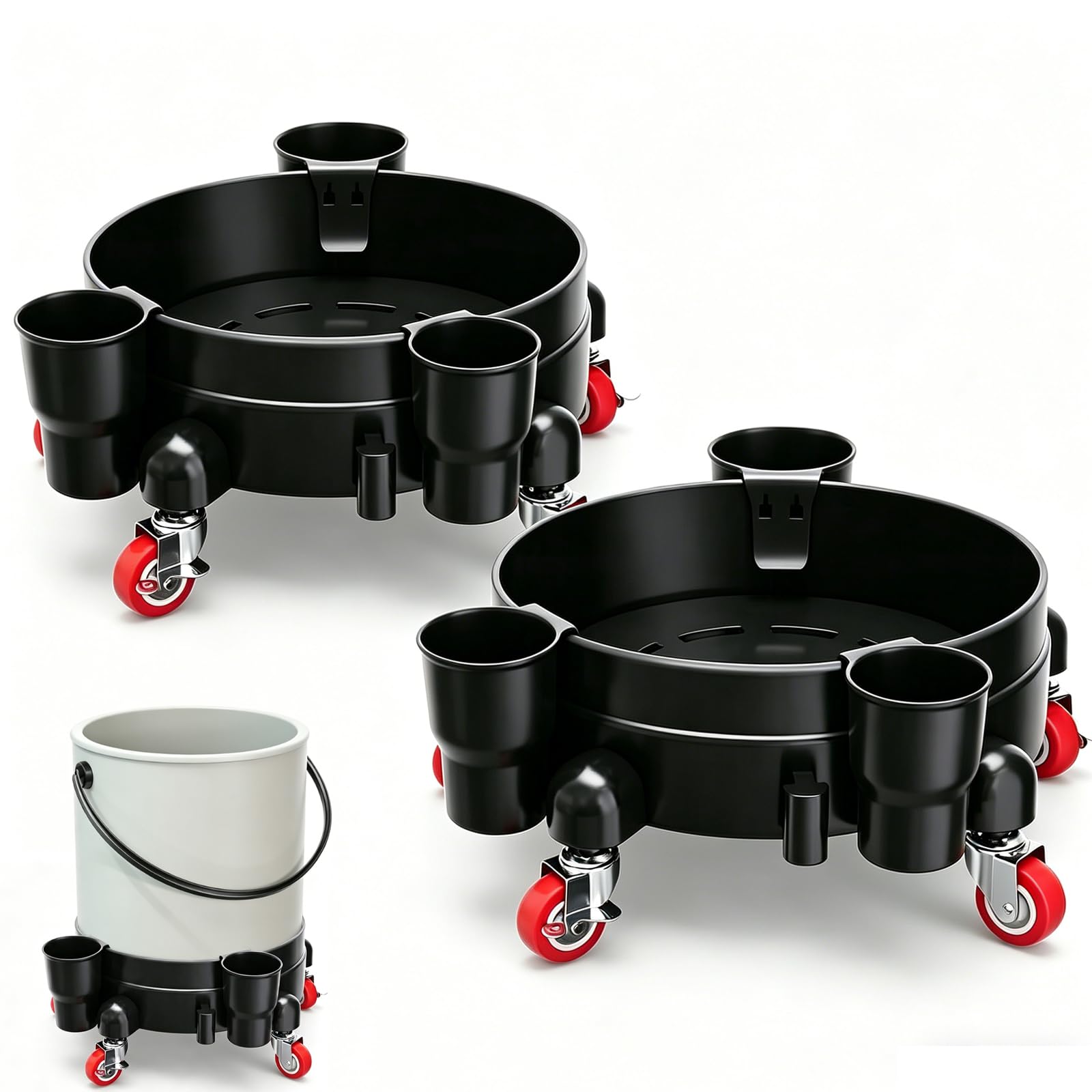 Carrito de cubo resistente con ruedas, rodillo de cubo de 5 galones con ruedas de bloqueo y abrazadera segura, carrito de cubo rodante para limpieza, jardinería, uso industrial, 300 libras, equipado