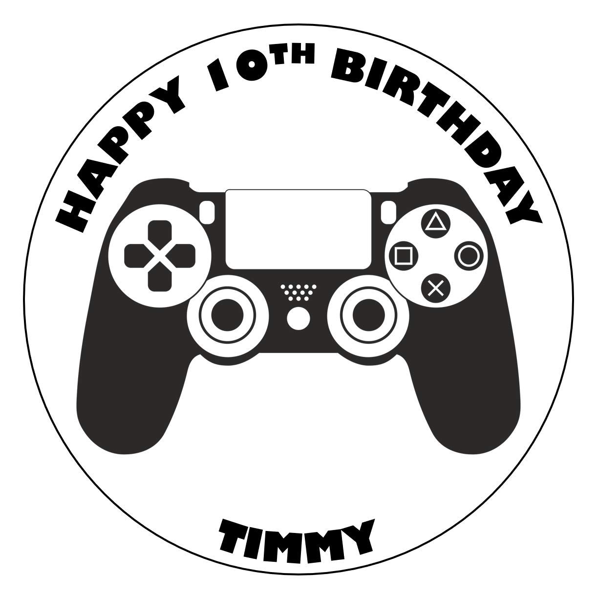 Gaming Controller Black and White Cake Topper Icing or Wafer 7.5 inch (Wafer)