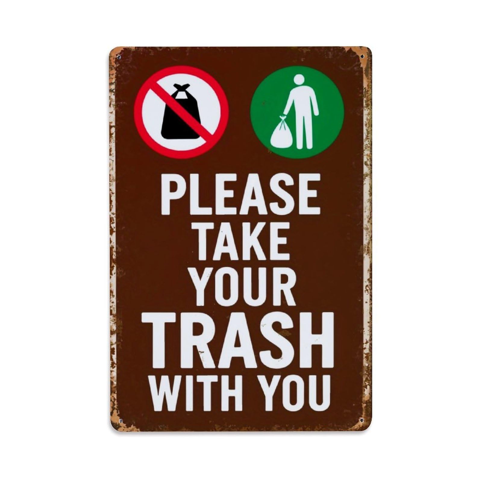 Jdfenggu Vintage No Trash Sign With Icons Retro Metal Tin Sign, Decor Art Poster For Bar, Home, Man Cave, Kitchen, Laundry Room Gift 8X12inch