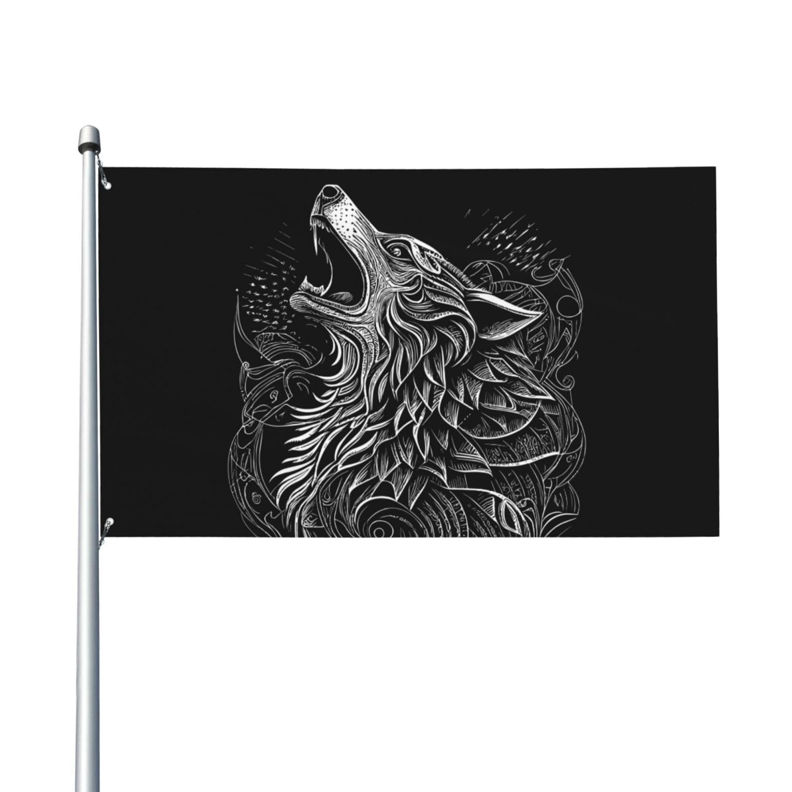 150x90cm (5x3ft) Viking Fierce Majestic Animal Angry Wolf Head Flag For House Lawn Hanging Decorating Yard Banners Holiday Welcome Flags With 2 Metal Eyelets, Indoor Outdoor Use