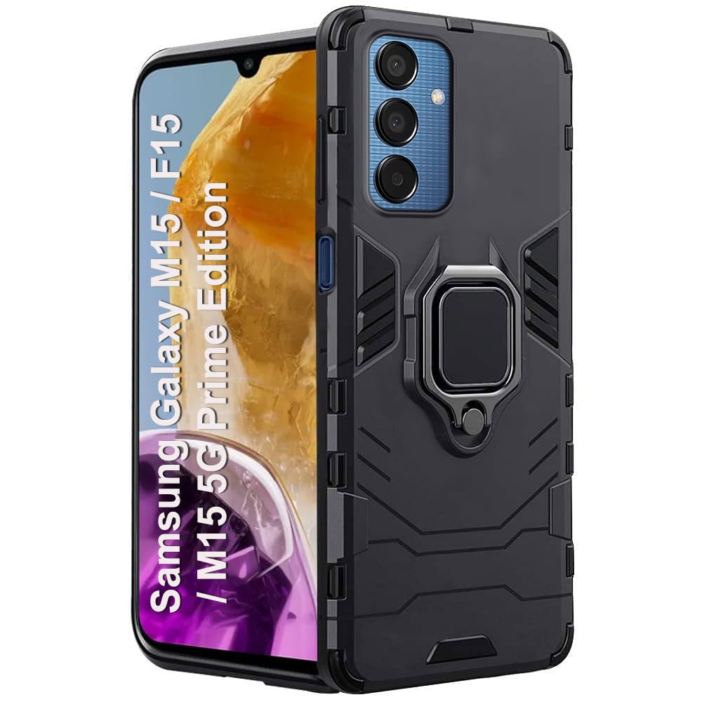 TheGiftKart Tough Armor Bumper Back Case Cover for Samsung Galaxy M15 / F15 / M15 5G Prime Edition | Ring Holder & Kickstand in-Built | 360 Degree Protection Back Cover Case (PC & TPU, Black) (B0CZS1LPMW) Amazon Price History, Amazon Price Tracker