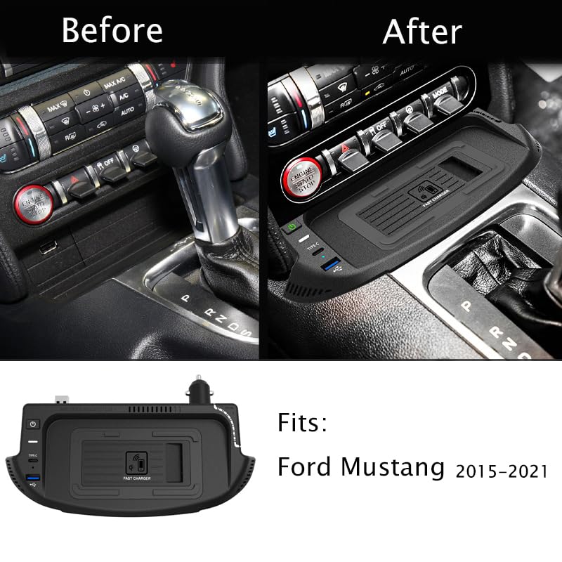 AutoQi Ford Mustang Car Wireless Charger, Cell Phone Qi Charging Station Pad fits for 2015-2023 Ford Mustang Accessories