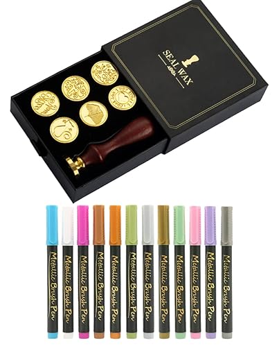 12 marcadores metálicos de sello de cera con puntas de bala y sello de cera para gatos, incluye Thank You, Miss You