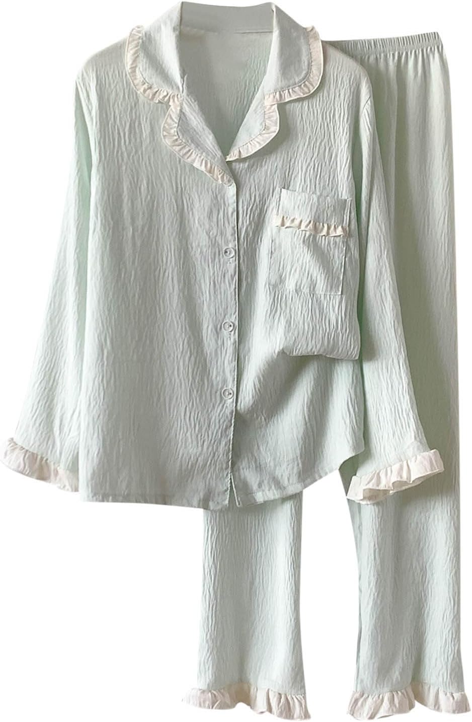 Pajamas for Women 2 Piece Cotton PJs Set Long Sleeve Button Down Comfy Tops and Pants Fall Clothes With Pockets