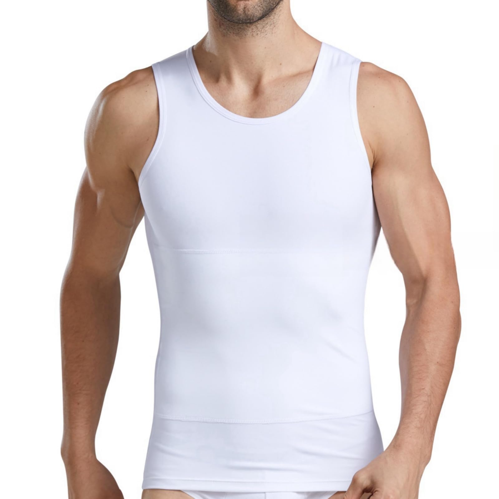 PEONNYT Slimming Body Shaper Undershirts Waist Trainer Vest Compression Tank for Men Shapewear Invisible Vest Workout Tank Tops(White2xl)