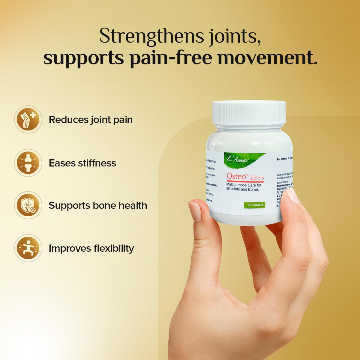L’Amar Bone & Joint Wellness Combo | KAL 60 Tablets + OSTEO 60 Tablets + OSTEO Gel 30g | Ayurvedic Bone Strength, Arthritis Pain Relief, Joint Support, Calcium Supplement — Amazon image 3