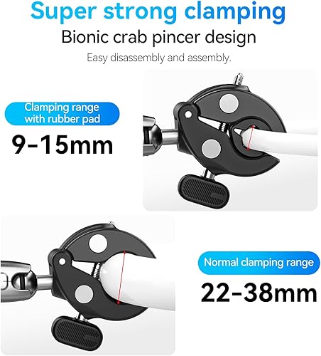 Miniatura 6 de Soporte de abrazadera de doble bola + adaptador para GoPro Insta360 + clip de teléfono, extensión de manillar de motocicleta de bicicleta, soporte