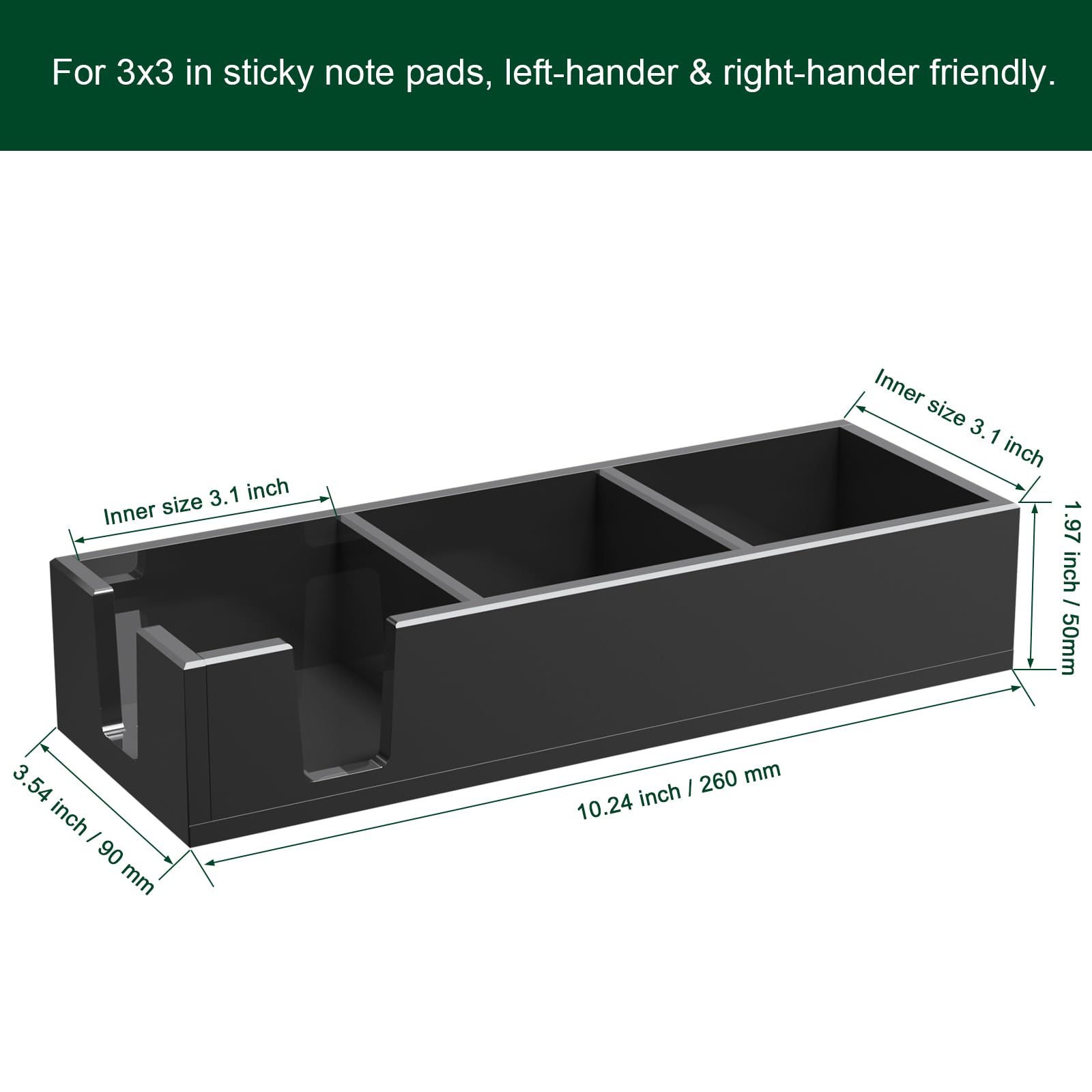 Soporte adhesivo acrílico, soporte autoadhesivo para bloc de notas sin blocs, dispensador de notas, organizador de escritorio para escuela, oficina, hogar (3 x 3 pulgadas, 3 en 1, negro)